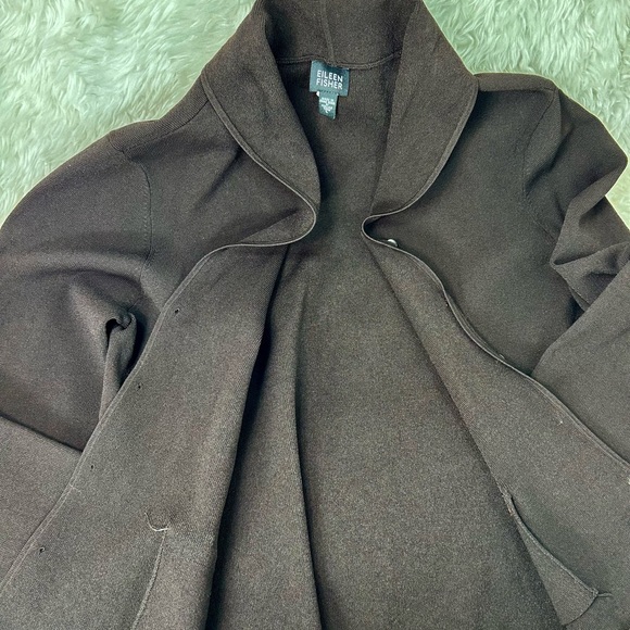 EILEEN FISHER WOMENS BROWN BUTTON FRONT CARDIGAN SWEATER L - Picture 7 of 14